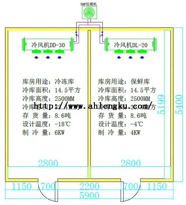 16平方雙溫冷庫(kù)平面圖.jpg